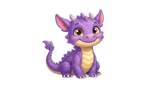 Cute Purple Baby Dragon, Adorable Fantasy Creature, Whimsical Mythical Beast, Playful Character Illustration for Children's Stories and Games isolated on Transparent Background