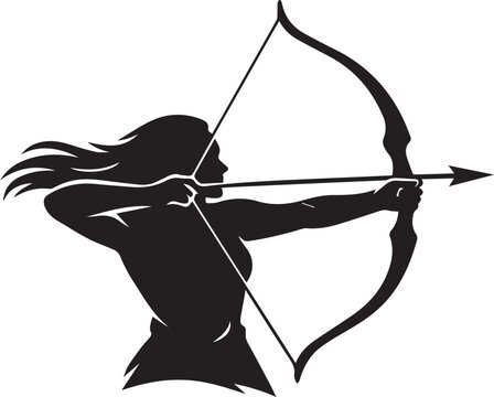 Silhouette of a woman archer aiming with a bow and arrow Vector, illustration