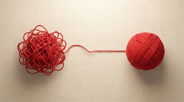 Tangled Red Yarn Transforming Into Order Concept of Calming Anxiety