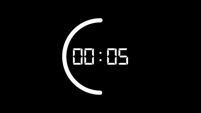 Digital countdown timer with circular progress bar animation countdown for video editing production.