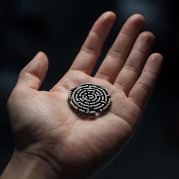 Hand Holding Miniature Stone Labyrinth, Obsessive Thoughts And Anxiety Concept