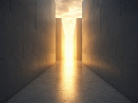 Path Through Concrete Corridor Leading To Light, Recovery And Hope Journey Concept