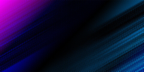 Vector halftone gradient background in vibrant pink and purple tones. Dynamic dots fading diagonally over a dark backdrop. vector © MOH