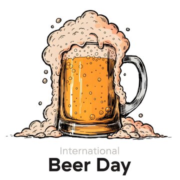Illustration of a Frothy Beer Mug Celebrating Beer Day.