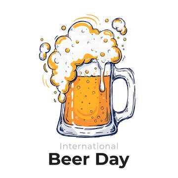 Illustration of a Frothy Beer Mug Celebrating Beer Day.
