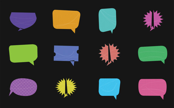 Set of colorful speech bubbles and chat boxes for communication and social media design