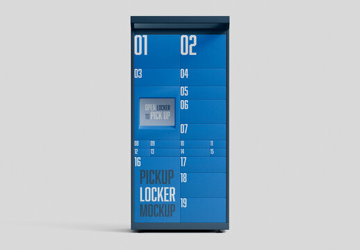 Smart Pickup Locker Mockup with Modern Parcel Storage System