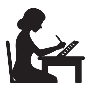 Person writing letter vector silhouette clip art abstract logo concept illustration