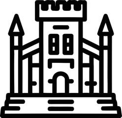 Medieval castle outline icon vector, fortress building silhouette, historical architecture symbol © luminos