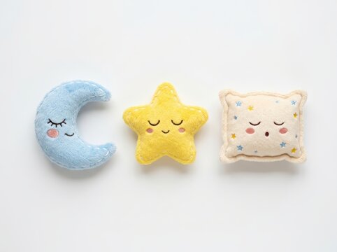 Plush icons night theme featuring sleepy crescent moon yellow star soft pillow