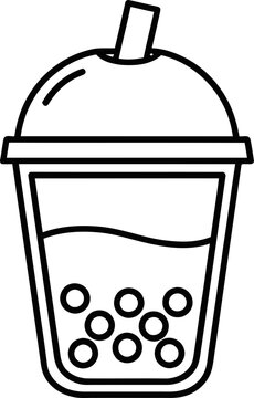 Bubble Tea Icon: Simple Line Art of a Refreshing Drink with Tapioca Pearls