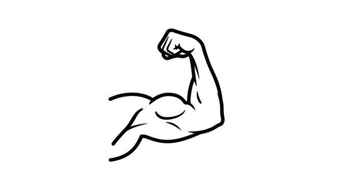 Strong flexing biceps muscle arm icon in a simple black outline style isolated on a white background, vector.