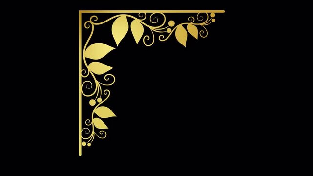 Elegant Gold Leaf Corner Decorative Frame Design Animation.