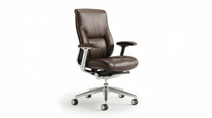Obraz premium Brown leather ergonomic office chair. Modern executive seat isolated on white background.