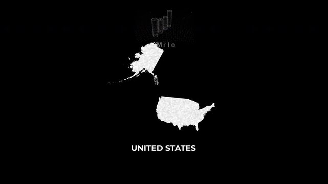 USA technology map with animated charts, graphs, statistics, and analytics showcasing economy, infrastructure, innovation, population, trade, energy, and national development