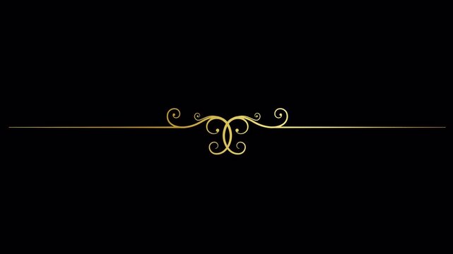 Elegant Golden Ornamental Divider Line Animation on Black Background.