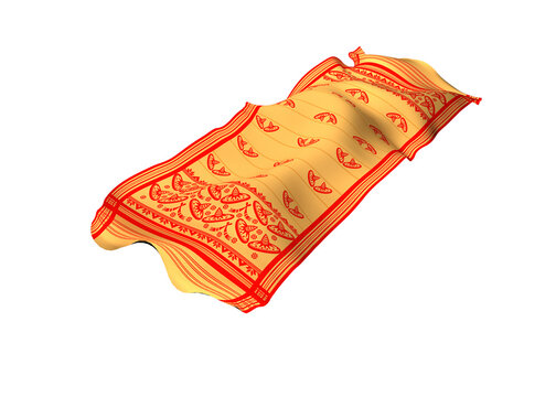 Gamosa or gamusa flying isolated on white or transparent png. It is generally a white rectangular piece of cloth from assam used in bihu. flying fabric png.