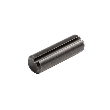 Steel tension pin isolated on white. Metal spring dowel for mechanical engineering assembly.