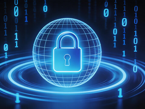 Digital security globe with lock