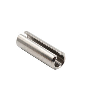 Metal spring tension pin. Slotted steel dowel fastener for mechanical engineering assembly.