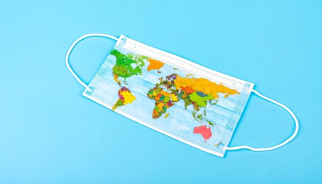 Medical Mask with World Map Concept for Global Health Awareness