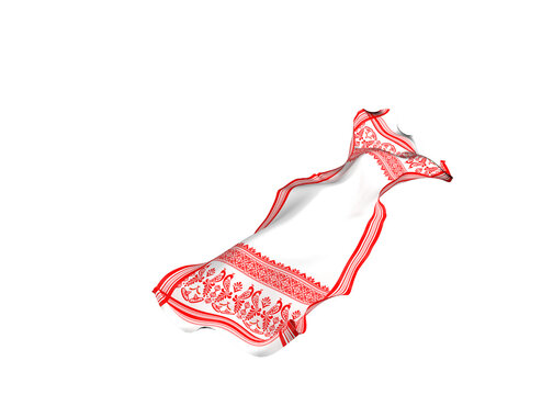 Gamosa or gamusa flying isolated on white or transparent png. It is generally a white rectangular piece of cloth from assam used in bihu. flying fabric png.