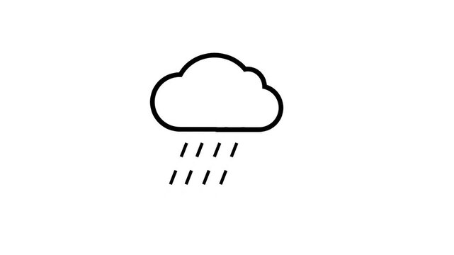 Animated line art icon of a cloud with rain drops falling animation. rainy weather icon animation.