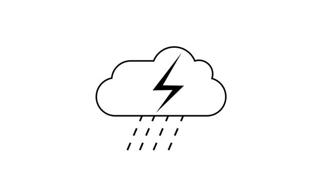 Thunderstorm cloud with a lightning bolt and rain drops falling animation, bad weather condition concept animation.