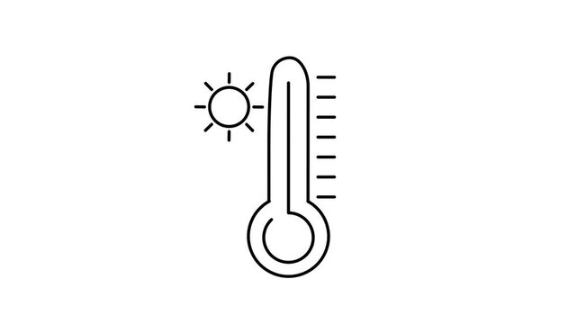 Hot Weather Thermometer Line Icon Animation. Line animation of thermometer with sun for hot weather forecast.