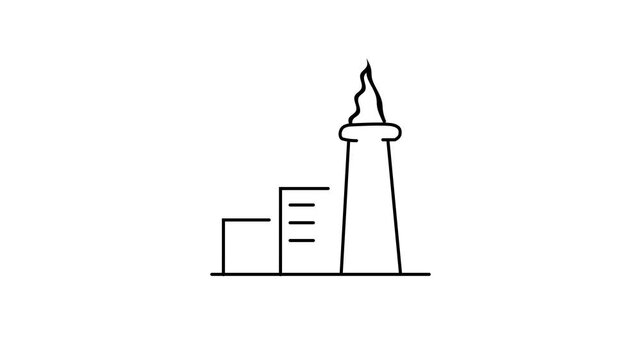 Simple line art industrial factory plant with smoke chimney on white background