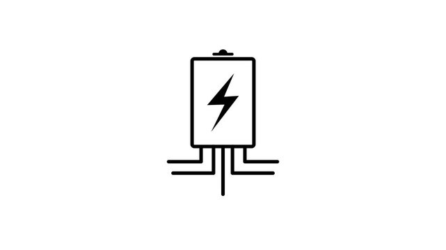 Animated line icon of electrical power station box with lightning bolt symbol on white background. simple logotype icon animation.