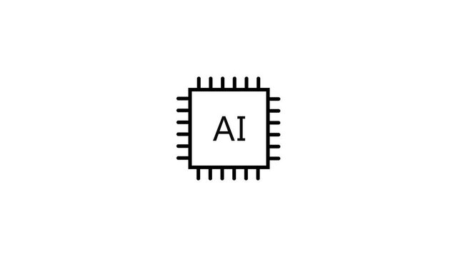 AI microchip processor with artificial intelligence text on white background