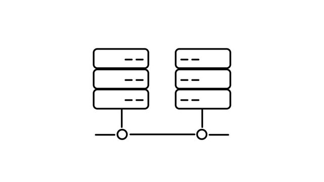 Simple line icon of connected server towers network hosting animation on white background