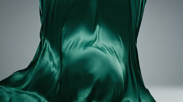 Captivating emerald green fabric flowing gracefully with dynamic waves and luxurious texture, creating an elegant and fluid visual experience