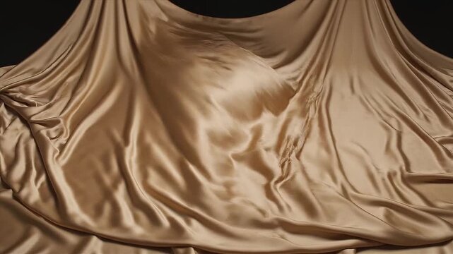 Elegant beige golden silk fabric with luxurious drapery background texture soft shiny satin cloth wave drapery fold design