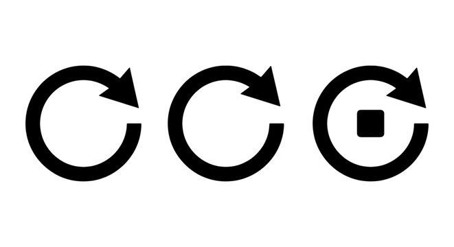 Circular Arrow Icons, Refresh Symbols, Reload Arrows, Vector Graphics for UI and Web Design, Simple Black and White Icons
