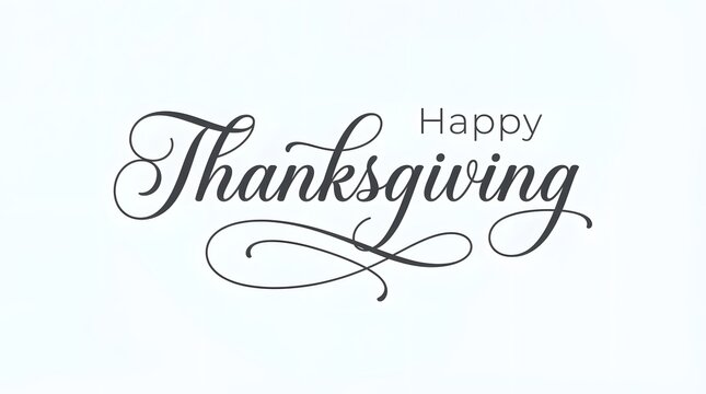 Elegant black calligraphy text design wishing a happy thanksgiving isolated on a clean white background perfect for holiday greeting cards and seasonal festive social media