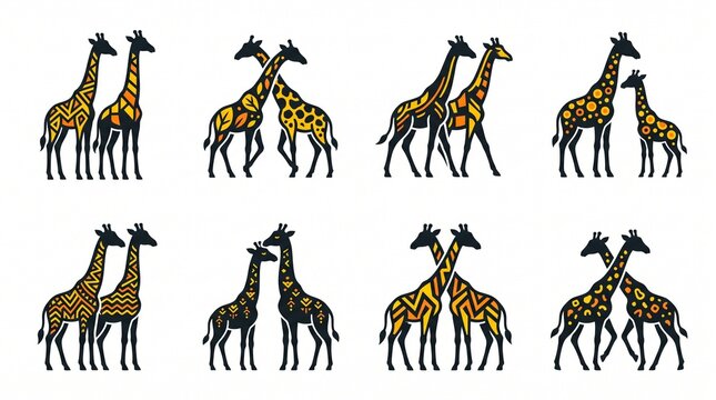 Giraffe silhouette icon collection. Set of stylized African animal vector illustrations.