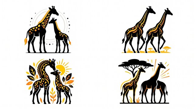 Giraffe silhouette icon collection. African wildlife vector set for safari design projects.