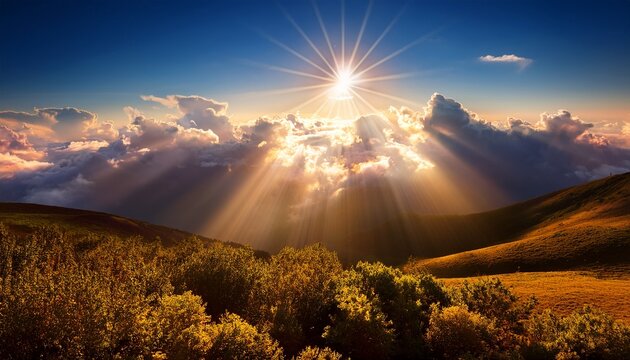 the sun is shining through the clouds