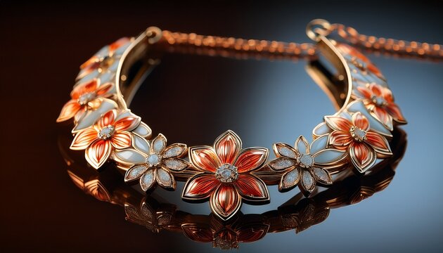 a necklace with a flower design is on a table
