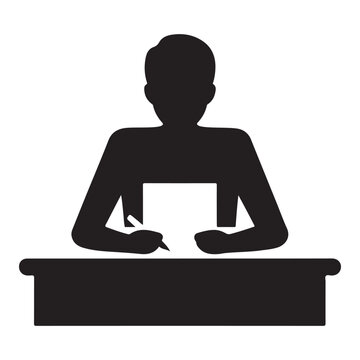 Person writing letter vector silhouette clip art abstract logo concept illustration
