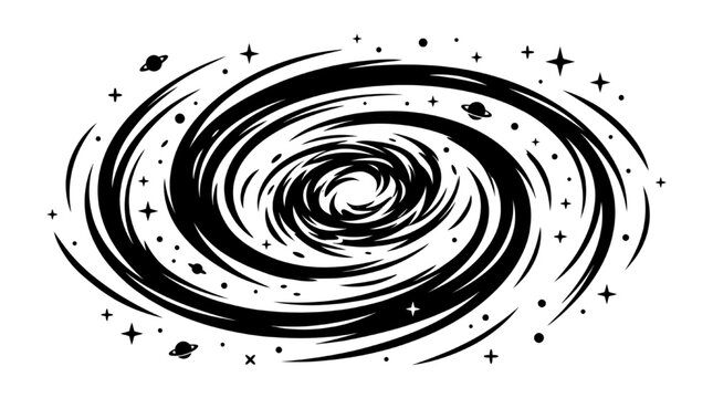 Abstract cosmic spiral vortex illustration with celestial stars and space