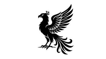 Fototapeta premium Black Silhouette Phoenix Emblem Vector Design Illustrating Mythical Fire Bird Rising Concept
