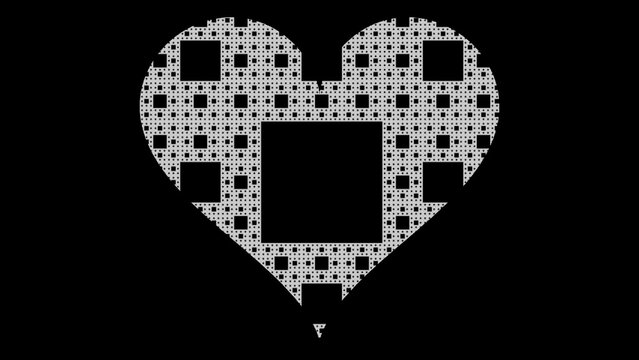 Sierpinski Heart Fractal - Black and White Geometric Abstract