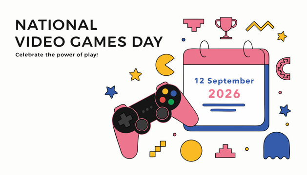 National video games day celebration concept with game controller and calendar