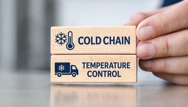 Hand holding wooden blocks illustrating cold chain logistics and temperature controlled transportation concepts