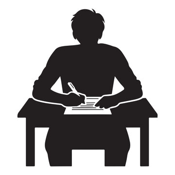Person writing letter vector silhouette clip art abstract logo concept illustration