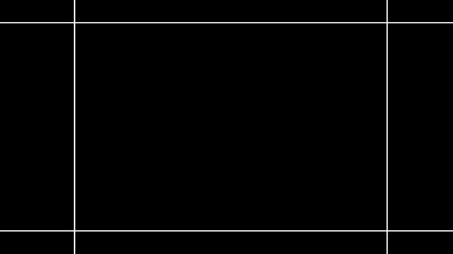 Cursor opens and closes white rectangle dashed line frame border animation on black background. 4K animated dashed line frame border for text box placeholder, title overlay, and motion graphics