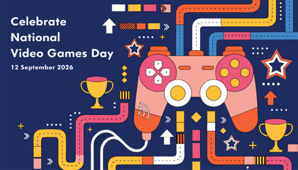 National video games day celebration background with game controller © vectyx2